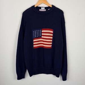 Vintage Knit Sweater 90s American Flag John Ashford Essentials Preppy Style